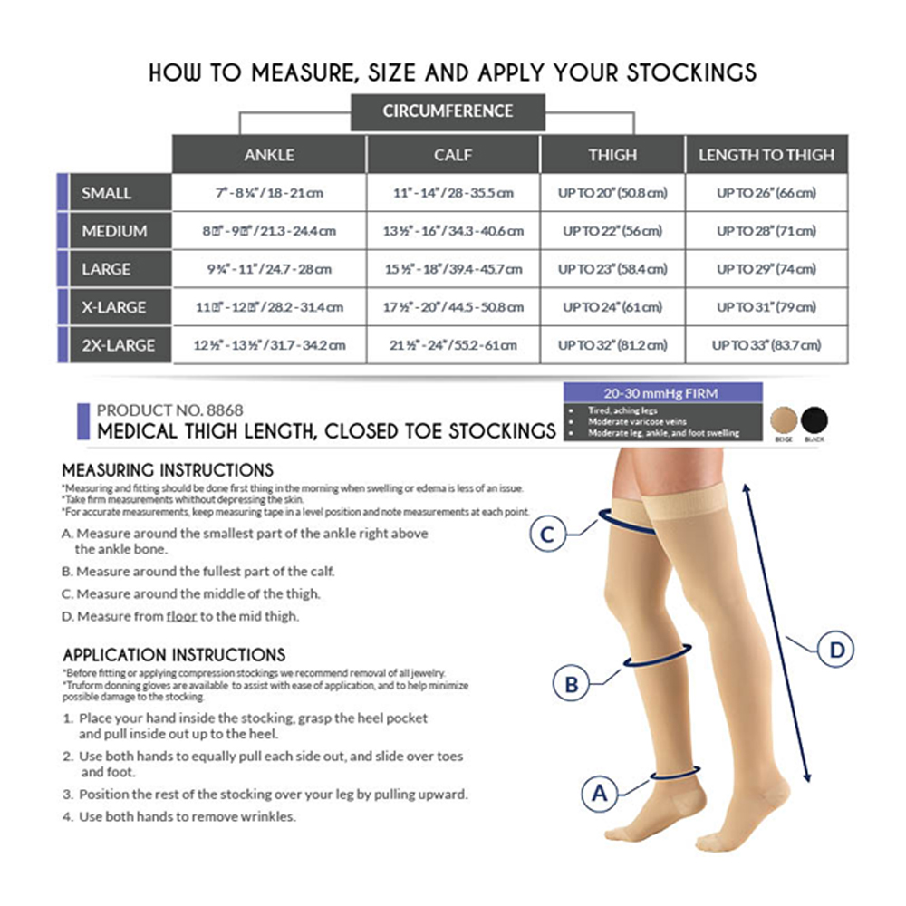 Truform Medical Thigh High Length, Dot Top, Closed Toe Compression ...